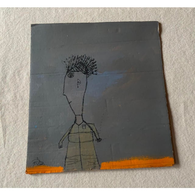 1980s Folk Art Double-Sided Painting on Cardboard, Signed Simon For Sale - Image 12 of 12