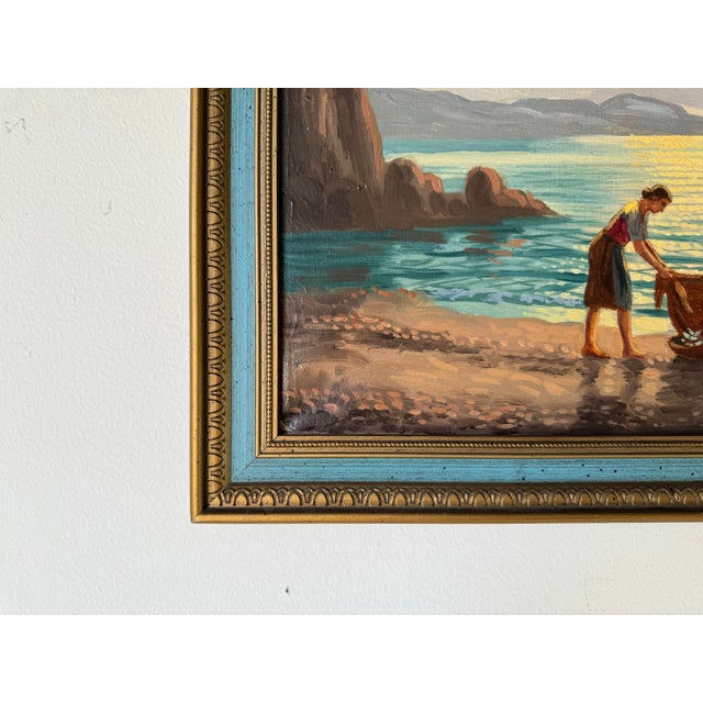 Coastal 1960's Vintage Mediterranean Coastal Fisherman Oil Painting, Signed For Sale - Image 3 of 9