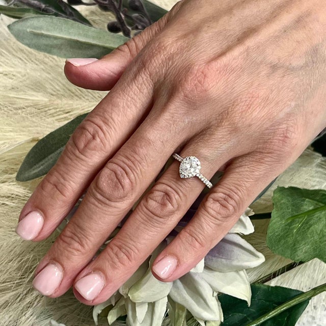 Silver Pear Shaped Diamond Engagement Ring 14k Gold 1.19 TCW Certified, Size 4.5 For Sale - Image 8 of 10