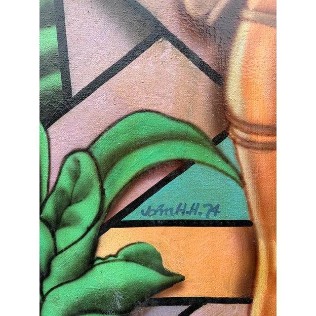 Pair of Monumental Figurative Surrealist Paintings, Signed “John h.h.” 1974 For Sale - Image 4 of 12