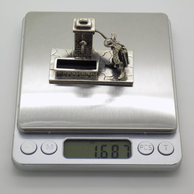 Vintage Italian Handmade Genuine Solid Sterling Silver Woman at Street Water Fountain Figurine Sculpture For Sale - Image 9 of 10