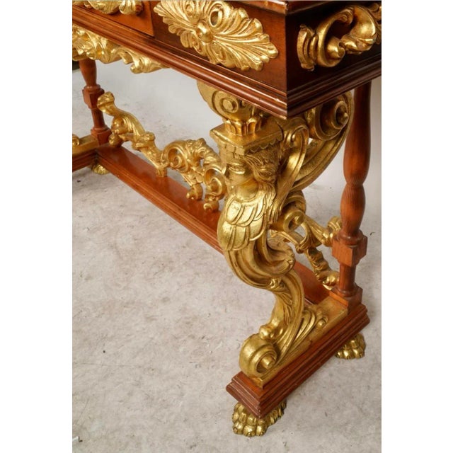 Traditional Antique Regency Style Giltwood & Mahogany Figural Console Table For Sale - Image 3 of 7