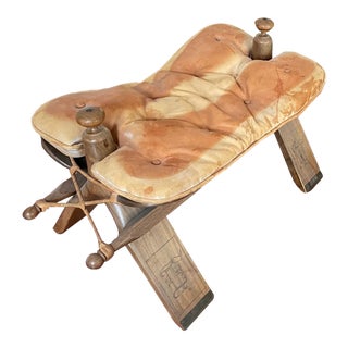 Mid-Century M. Hayat Bros. Teak Camel Saddle Footstool For Sale