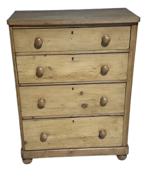 Antique Pine Four Drawers - Chest of Drawers From England