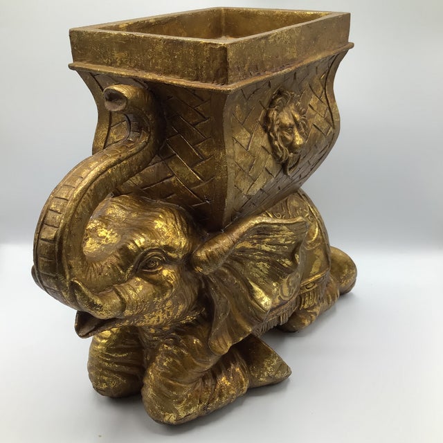 Vintage Elephant Figurine Cache Pot Planter Chinoiserie Decor Gilt Bronze For Sale - Image 4 of 12