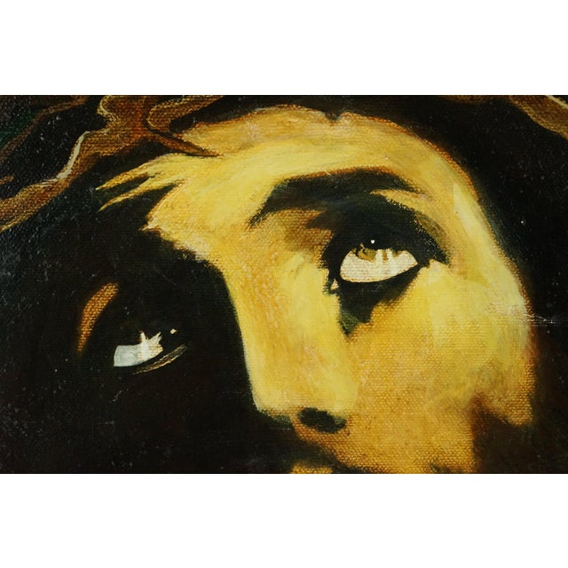 Modern Alfredo d'Aima, The Face of Christ Jesus with Crown of Thorns, 1987, Oil on Canvas For Sale - Image 3 of 13