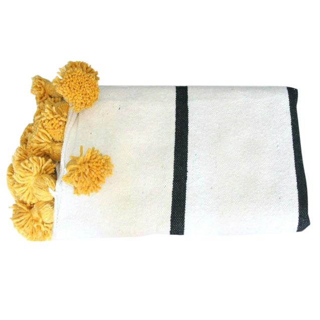 White Black Saffron Pompom Throw For Sale