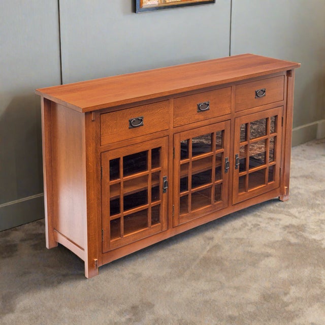 (Micheal's Cherry) Craftsman Mission Solid Oak Sideboard - 65" - Micheal Cherry For Sale - Image 15 of 18