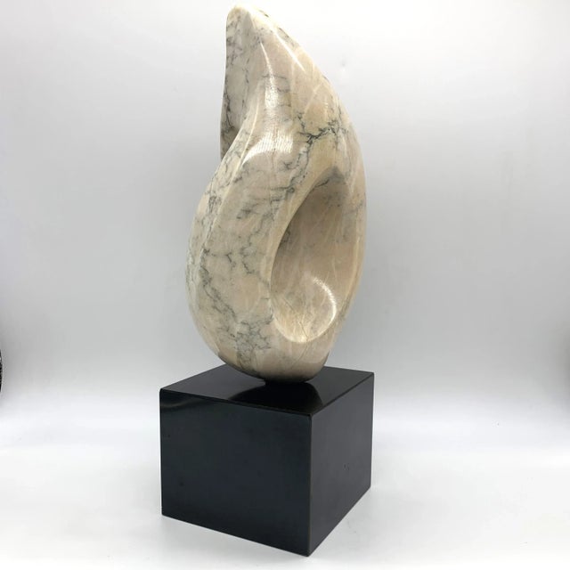 Abstract Biomorphic Marble Sculpture on Black Granite Base For Sale - Image 3 of 8