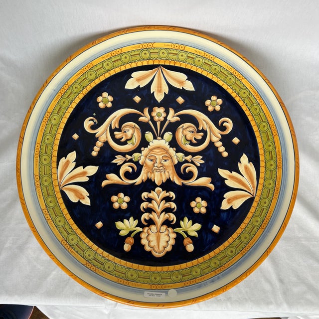1990s Large Italian Hand Painted Round Ceramic Wall Plate For Sale - Image 12 of 12