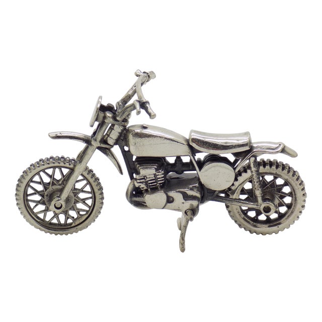 Vintage Italian Silver Motorbike Figurine, 1980s For Sale