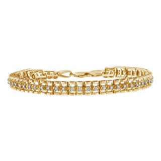 10K Yellow Gold Plated .925 Sterling Silver 2.0ct TDW Diamond Double-Link 7" Tennis Bracelet (I-J Color, I3 Clarity) For Sale