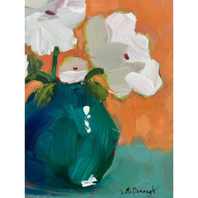 “Emerald Stillness” Original Acrylic Contemporary Expressionism Still Life Floral by Linda McDonough For Sale - Image 9 of 11