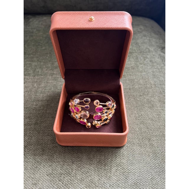 Bochic “Capri” Natural Ruby & Multi Natural Gem Cuff Set In 18K Gold & Silver For Sale - Image 9 of 18