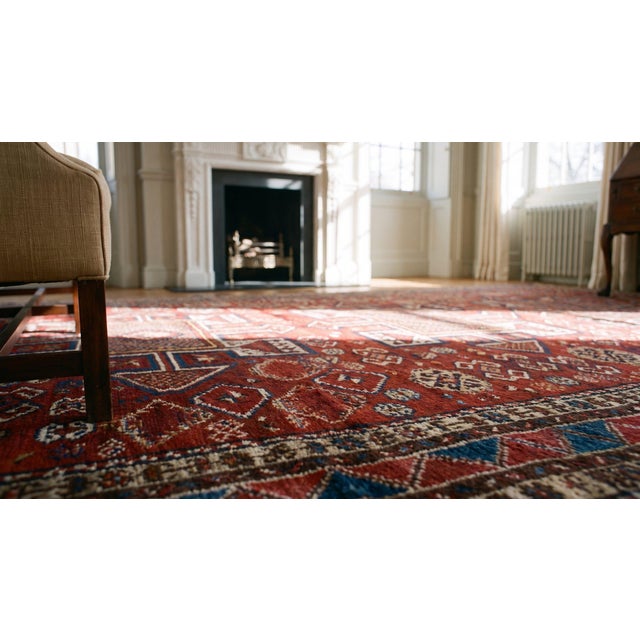 Charming Old Persian Quchan Kordi Rug With Red Background Color a Geometric Design For Sale - Image 13 of 15