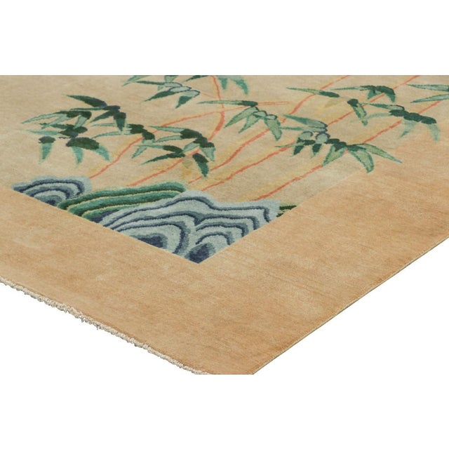 Rug & Kilim’s Chinese Art Deco Style Rug in Gold With Bamboo Floral Patterns For Sale In New York - Image 6 of 7