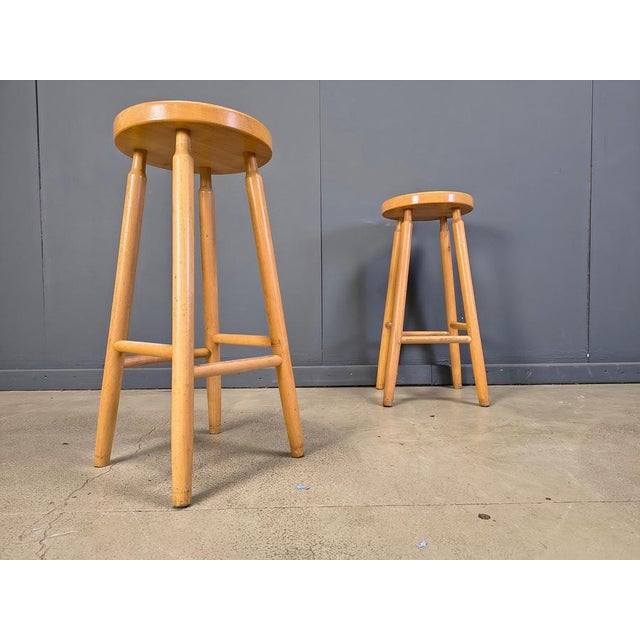 1970s Alpine Style Chalet Stools in Wood, 1970s, Set of 9 For Sale - Image 5 of 14