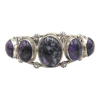 Late 20th Century Native American Charoite Sterling Silver Cuff Bracelet For Sale