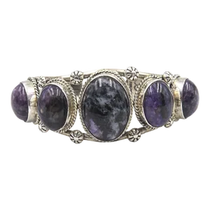 Late 20th Century Native American Charoite Sterling Silver Cuff Bracelet