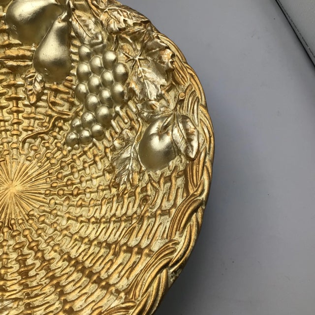Italian Gold and White Florentine Woven Wicker Ceramic Fruit Bowl For Sale - Image 11 of 13