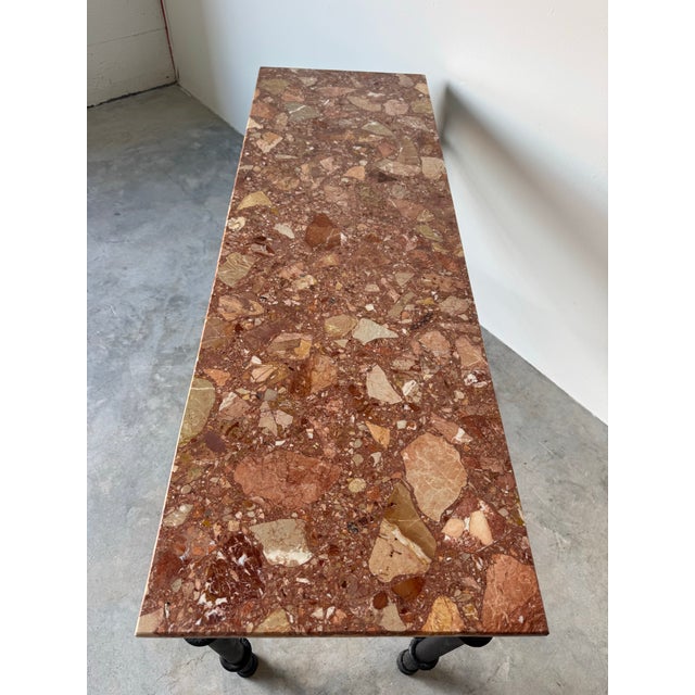 1980’s Vintage Brutalist Metal Console Table With Breccia Pernice Marble Top For Sale - Image 11 of 12
