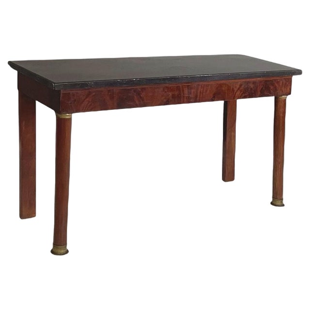 Empire Italian Console Table in Black Marble and Walnut Wood, 1820s For Sale