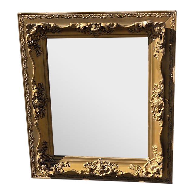 19th Century Gilded French Decorative Hand Carved Wall Mirror . For Sale