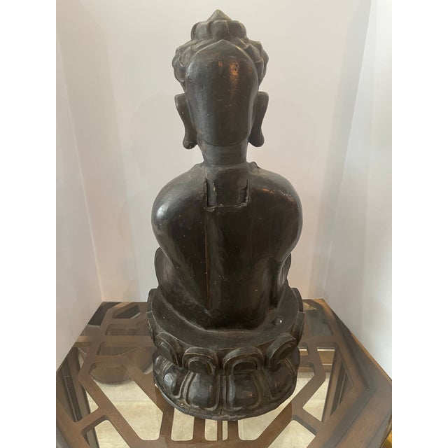 Wooden Buddha Statue Early 20 Th Ct. For Sale - Image 9 of 12