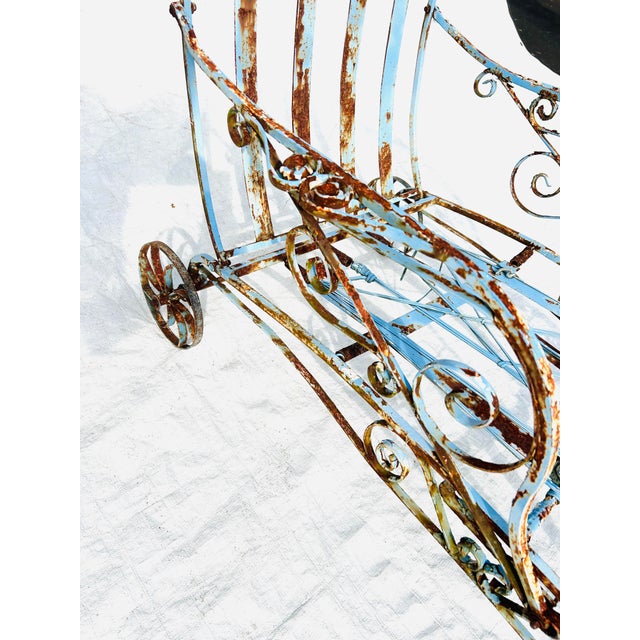 1930s 30's Wrought Iron Art Nouveau Style Chaise Fully Extended For Sale - Image 5 of 9