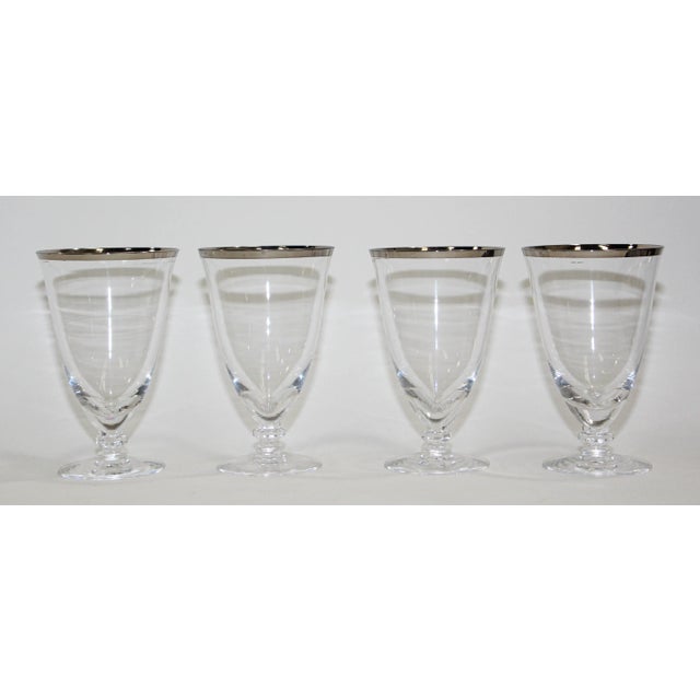 1980s Vintage Crystal Footed Drinking Glasses Silver Rimmed Goblets - Set of 4 For Sale - Image 5 of 13