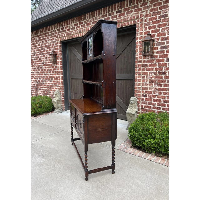Antique English Welsh Dresser Buffet Sideboard Jacobean Barley Twist Oak Cabinet For Sale - Image 4 of 13