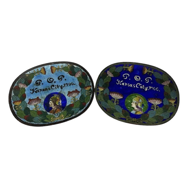 Antique Cloisonne Souvenir Trays: Priests of Pallas, Kansas City 1906 For Sale