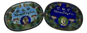 Antique Cloisonne Souvenir Trays: Priests of Pallas, Kansas City 1906