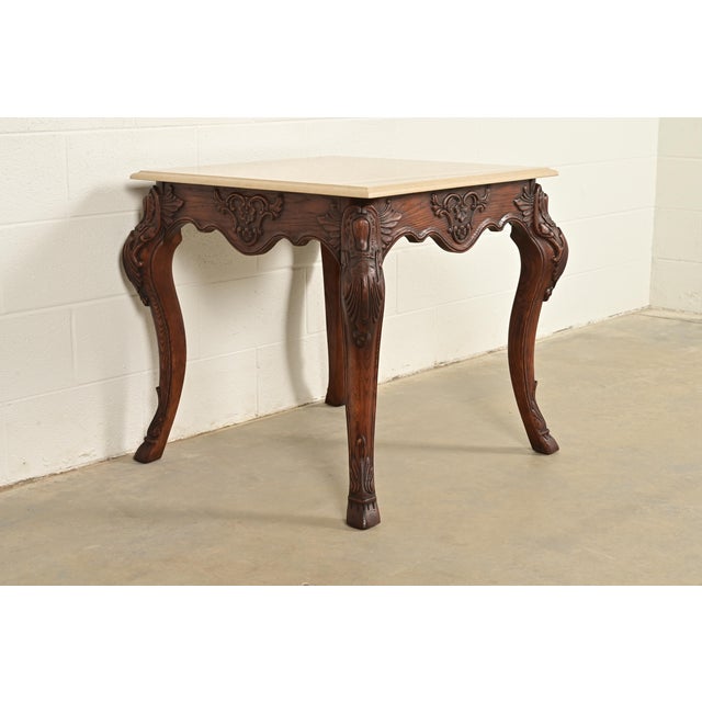 Rococo Ralph Lauren French Rococo Louis XV Carved Oak Marble Top Tea Table or Center Table For Sale - Image 3 of 10