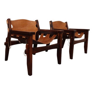 Brazilian Modern Kilin Lounge Chairs in Leather & Jacaranda by Sergio Rodrigues For Sale