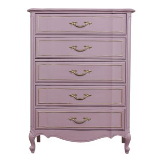 Vintage Old Rose French Provincial Chest of Five Drawers