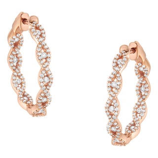 10K Rose Gold Diamond Hoop Earring (1 cttw, H-I Color, I1-I2 Clarity) For Sale