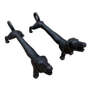 Pair of Early 20th Century Dachshund Cast Iron Andirons For Sale