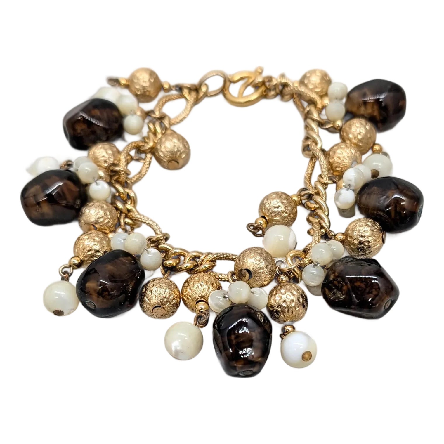 Vintage 1960s Signed Napier Goldtone Faux-Topaz & Mother of Pearl