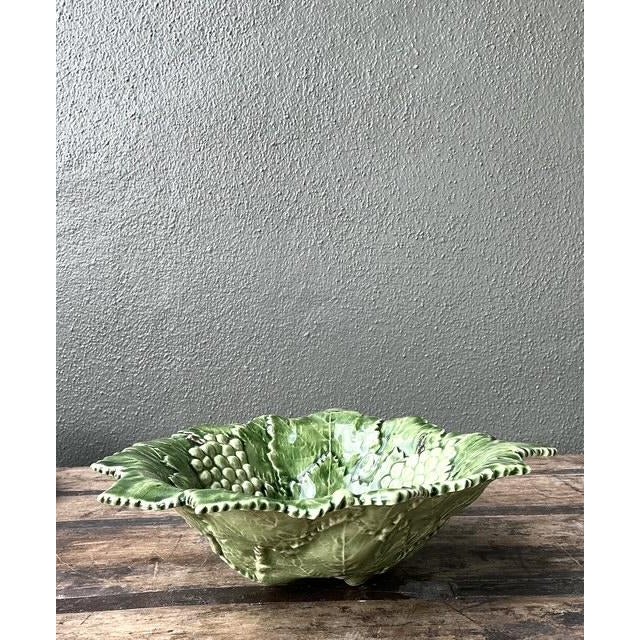 Mediterranean Vintage Portuguese Glazed Ceramic Grape Leaf Bowl For Sale - Image 3 of 12