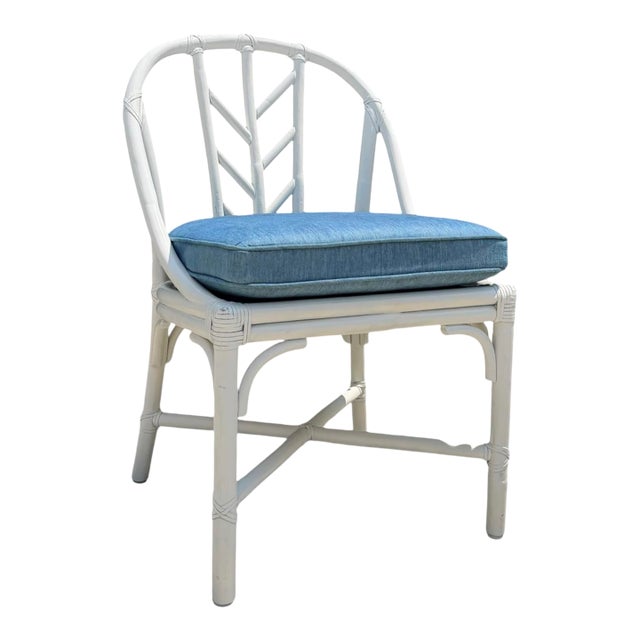 Vintage McGuire Painted Rattan Chippendale Chair For Sale