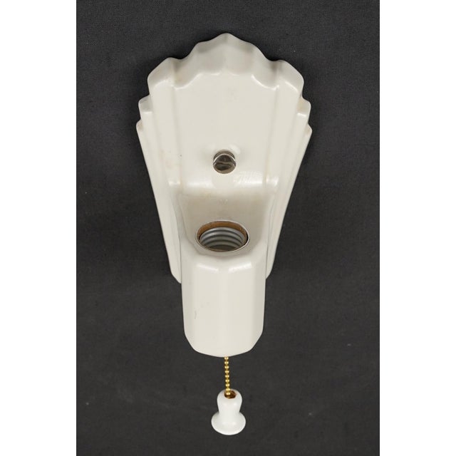 Restored Art Deco White Porcelain Wall Sconce With Pull Chain For Sale - Image 4 of 8