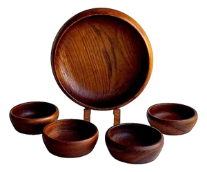 Mid 20th Century Hand-Turned Teak Wood Bowls, 5 Pieces