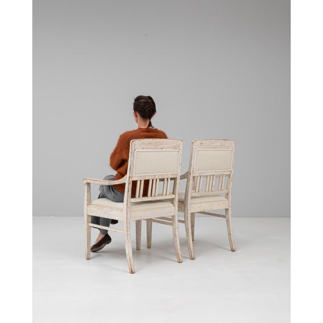 20th Century French White Patinated Gustavian Upholstered Chairs - A Pair For Sale In Greensboro - Image 6 of 18