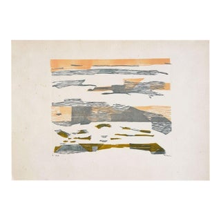 1973 Monique Pehem (Breton-Prouté) Déferlement Signed Linocut For Sale