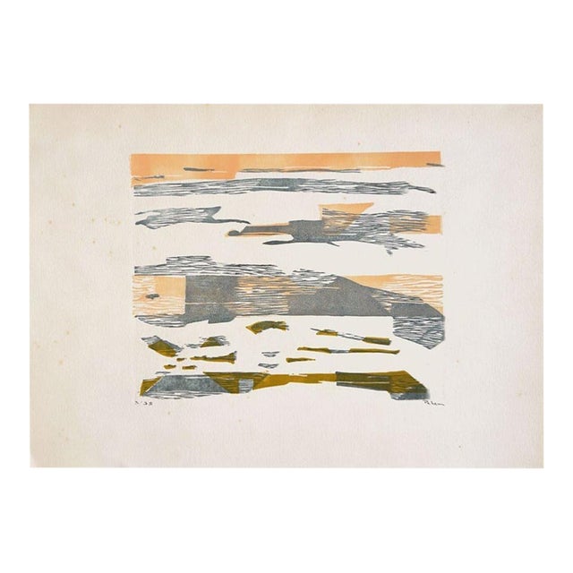 1973 Monique Pehem (Breton-Prouté) Déferlement Signed Linocut For Sale