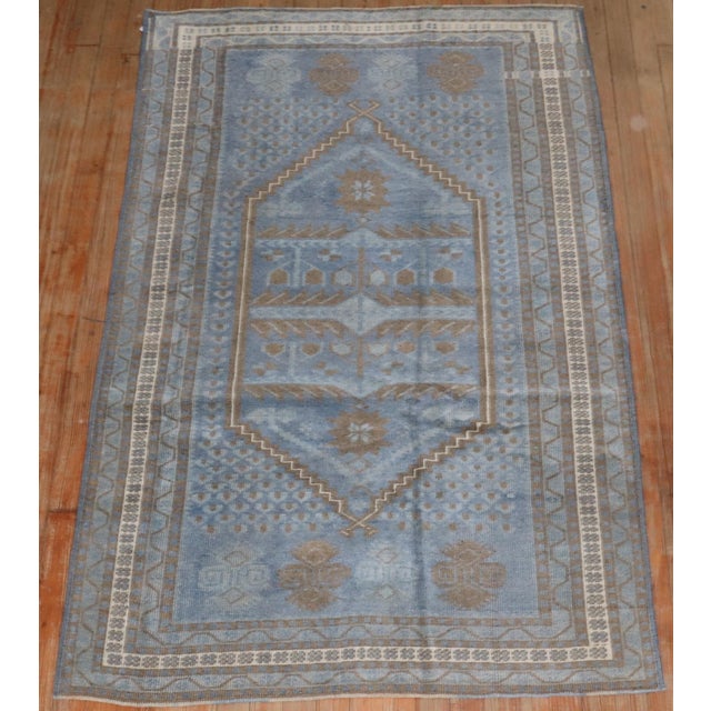 Mid 20th Century Vintage Blue Turkish Tribal Anatolian Rug - 3' x 5'8" For Sale - Image 5 of 8