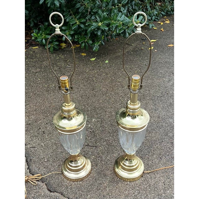 Dresden 1970s Vintage Pair of Bleikristall Crystal & Brass Large Table Lamps 33” Good vintage condition. No chips or...