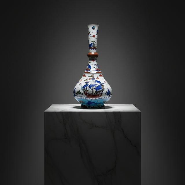 White Handmade Ceramic “Galleon” Vase (45cm) – Ottoman Ships & Waves – Symbol of Journey & Abundance For Sale - Image 8 of 8