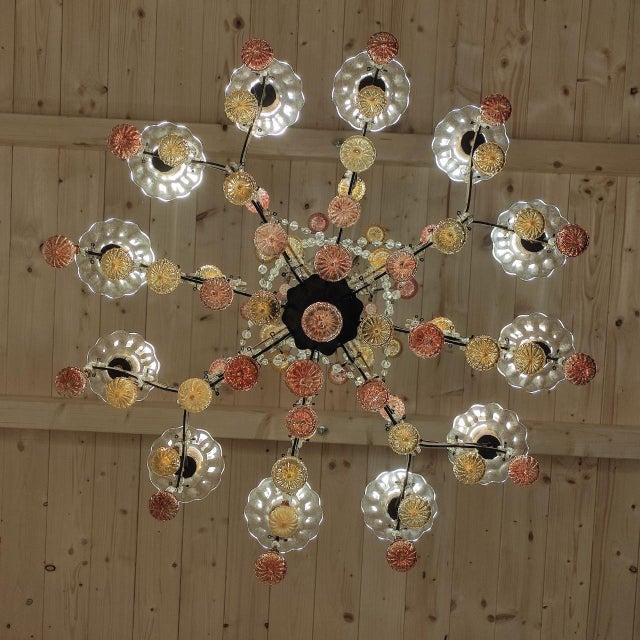 Twelve-Light Chandelier with Blown Glass Pendants attributed to Banci Firenze, 1950s For Sale - Image 6 of 11